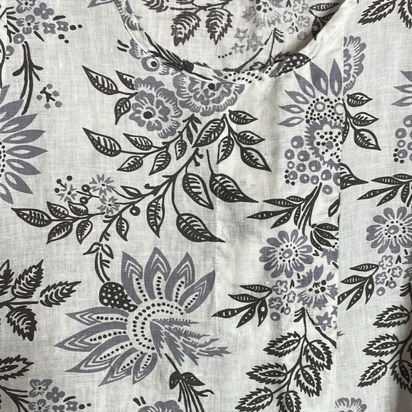 FLAX | Women’s Grey 100% Linen Floral Top Size Medium 3/4 Sleeve - Picture 4 of 6